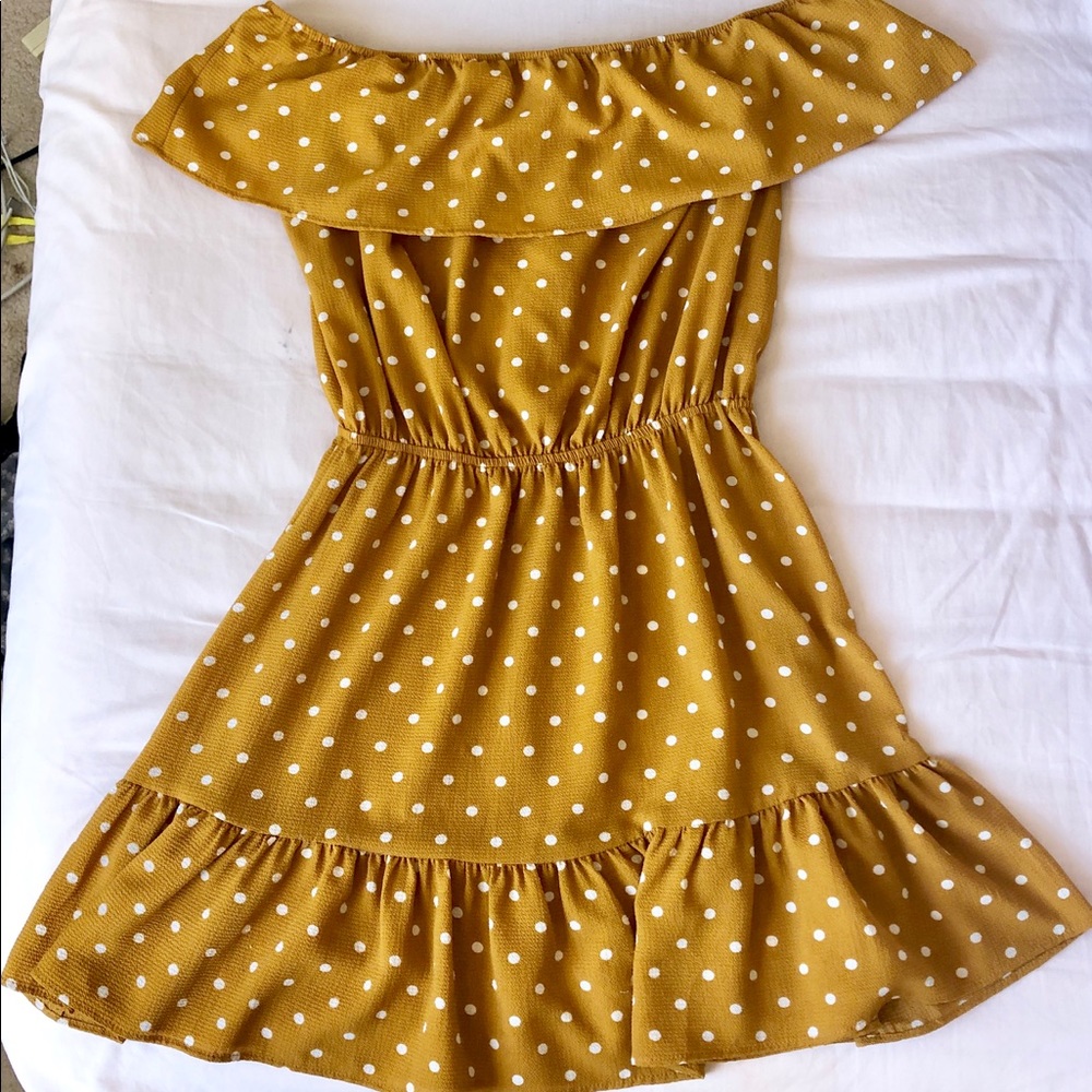 Yellow Polk dot off the shoulder dress